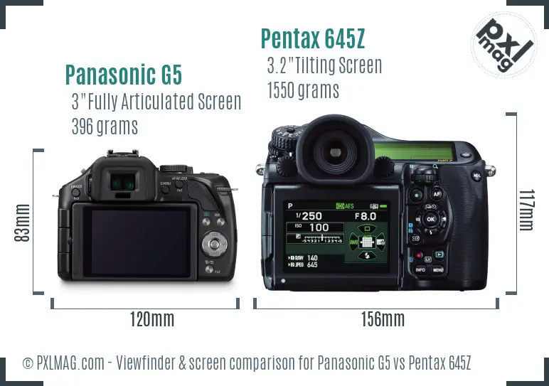 Panasonic G5 vs Pentax 645Z Screen and Viewfinder comparison