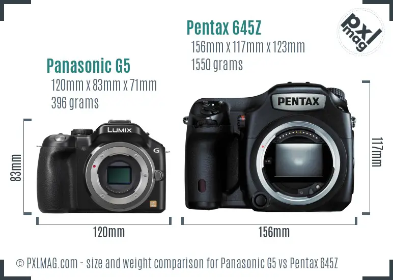 Panasonic G5 vs Pentax 645Z size comparison