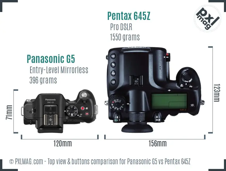 Panasonic G5 vs Pentax 645Z top view buttons comparison