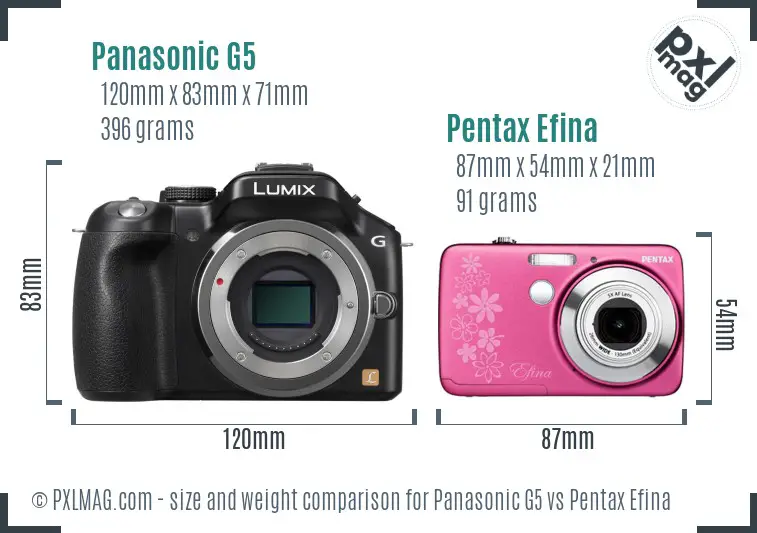 Panasonic G5 vs Pentax Efina size comparison