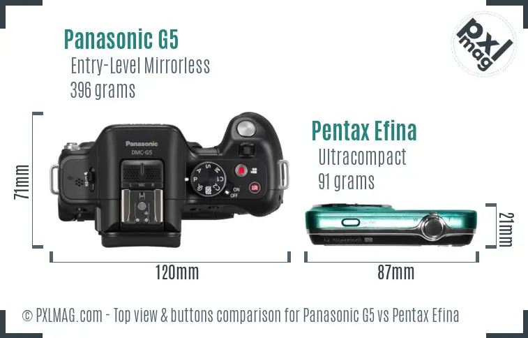 Panasonic G5 vs Pentax Efina top view buttons comparison
