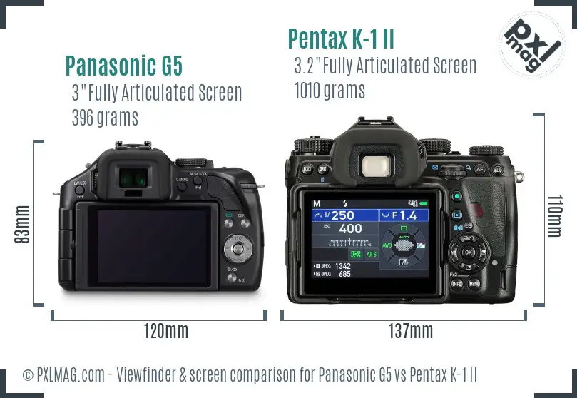 Panasonic G5 vs Pentax K-1 II Screen and Viewfinder comparison