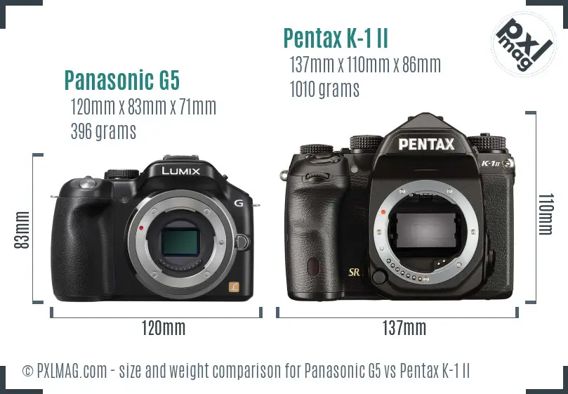 Panasonic G5 vs Pentax K-1 II size comparison