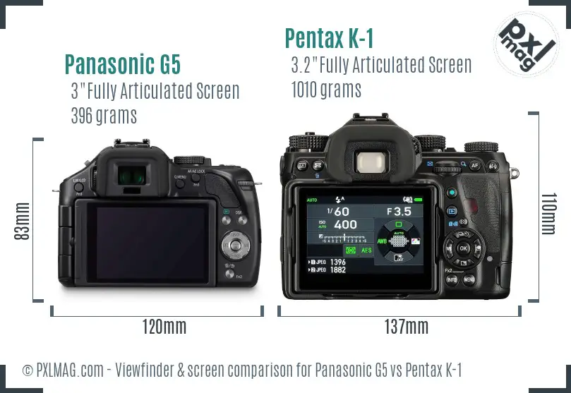 Panasonic G5 vs Pentax K-1 Screen and Viewfinder comparison
