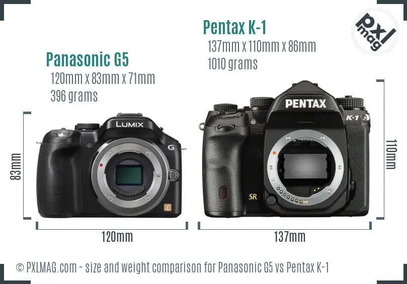 Panasonic G5 vs Pentax K-1 size comparison