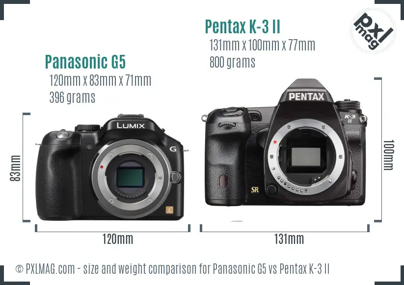 Panasonic G5 vs Pentax K-3 II size comparison