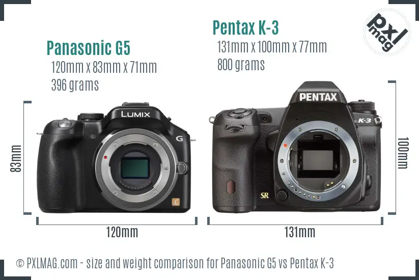 Panasonic G5 vs Pentax K-3 size comparison