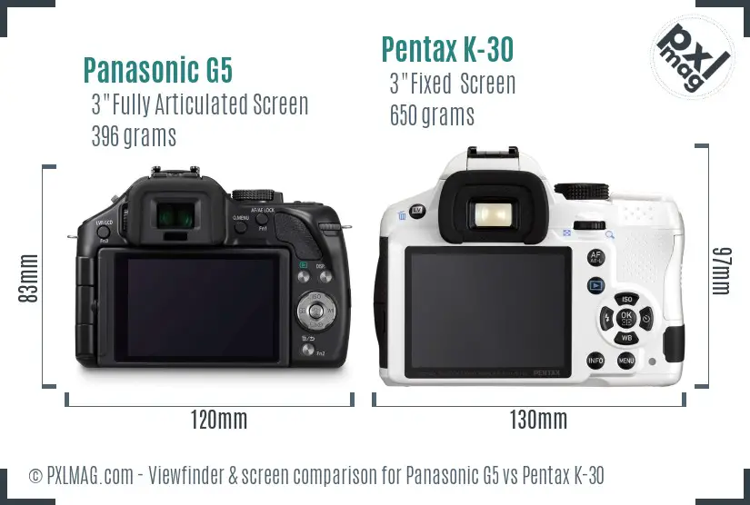 Panasonic G5 vs Pentax K-30 Screen and Viewfinder comparison