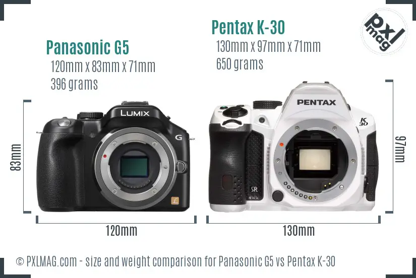 Panasonic G5 vs Pentax K-30 size comparison