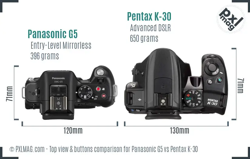 Panasonic G5 vs Pentax K-30 top view buttons comparison