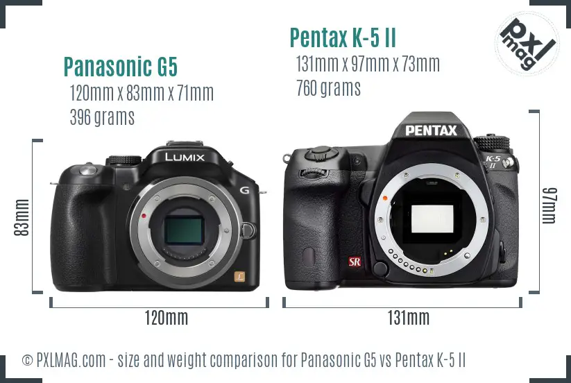 Panasonic G5 vs Pentax K-5 II size comparison