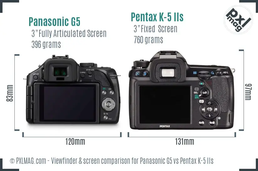 Panasonic G5 vs Pentax K-5 IIs Screen and Viewfinder comparison