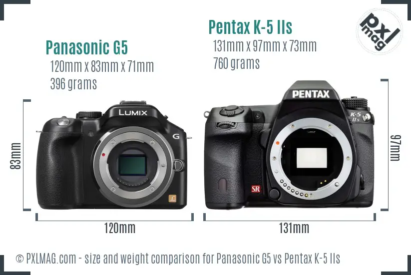 Panasonic G5 vs Pentax K-5 IIs size comparison