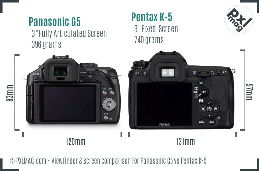 Panasonic G5 vs Pentax K-5 Screen and Viewfinder comparison