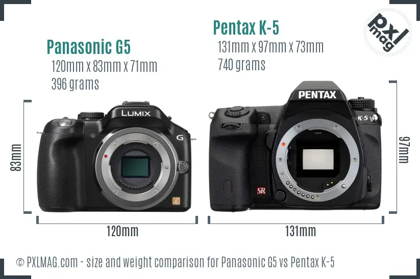 Panasonic G5 vs Pentax K-5 size comparison