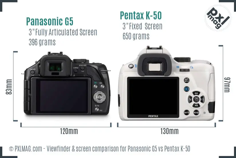 Panasonic G5 vs Pentax K-50 Screen and Viewfinder comparison