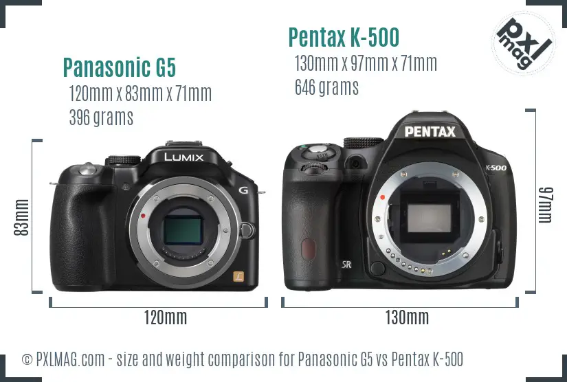 Panasonic G5 vs Pentax K-500 size comparison