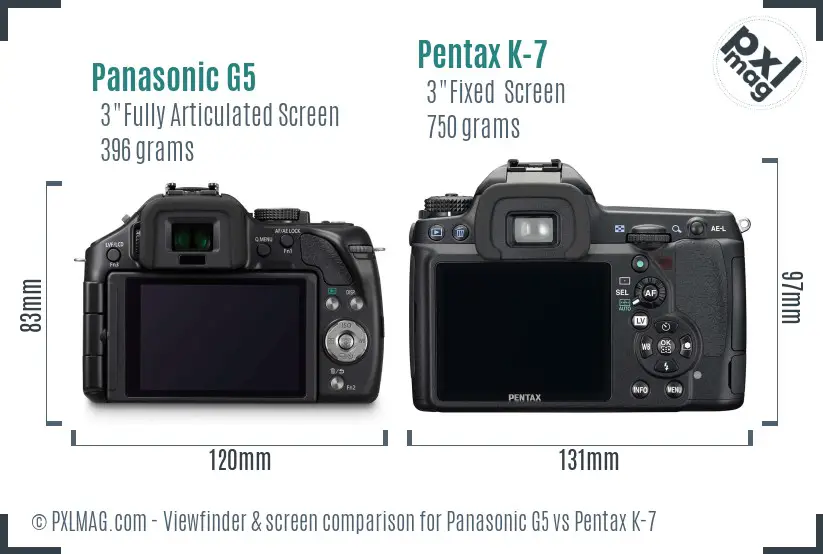 Panasonic G5 vs Pentax K-7 Screen and Viewfinder comparison