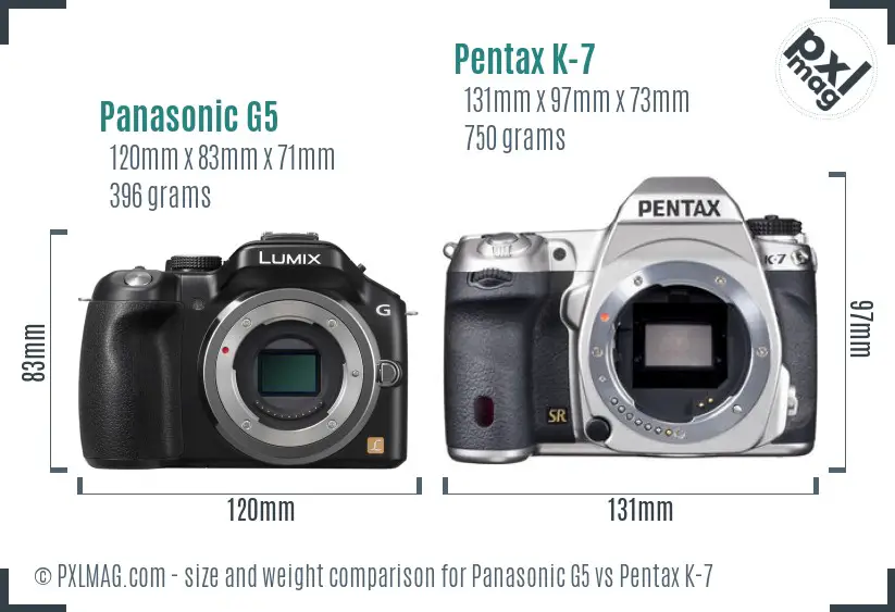 Panasonic G5 vs Pentax K-7 size comparison