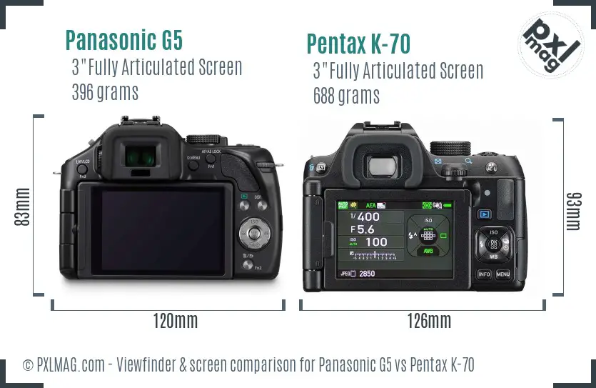 Panasonic G5 vs Pentax K-70 Screen and Viewfinder comparison