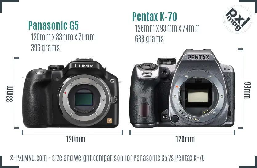 Panasonic G5 vs Pentax K-70 size comparison