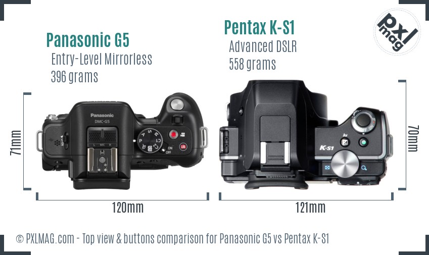 Panasonic G5 vs Pentax K-S1 top view buttons comparison