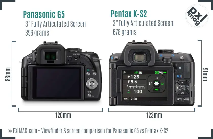 Panasonic G5 vs Pentax K-S2 Screen and Viewfinder comparison