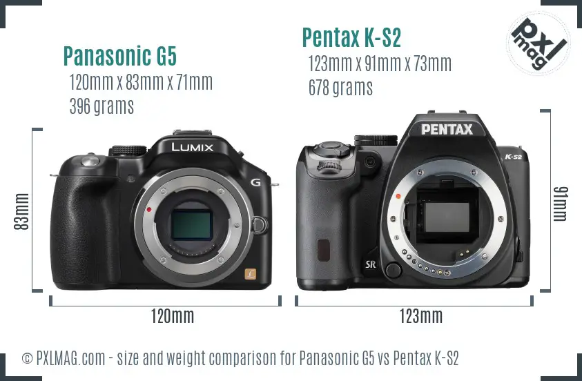 Panasonic G5 vs Pentax K-S2 size comparison