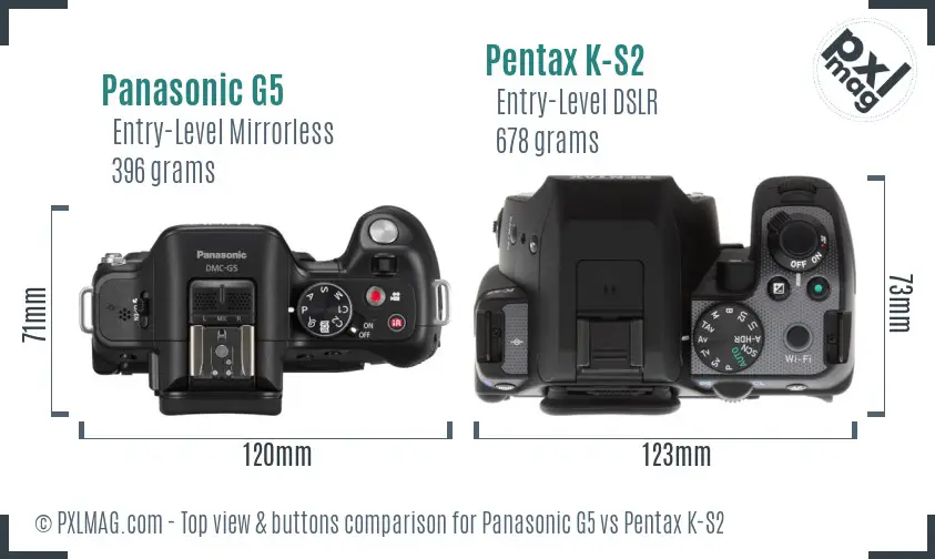 Panasonic G5 vs Pentax K-S2 top view buttons comparison