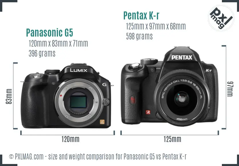 Panasonic G5 vs Pentax K-r size comparison