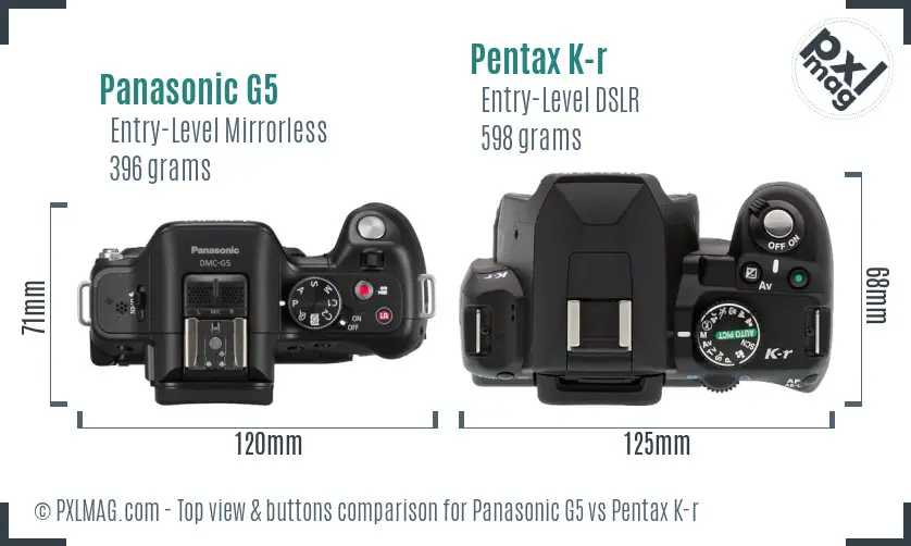 Panasonic G5 vs Pentax K-r top view buttons comparison