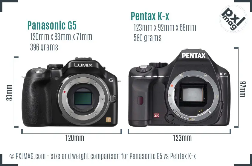 Panasonic G5 vs Pentax K-x size comparison