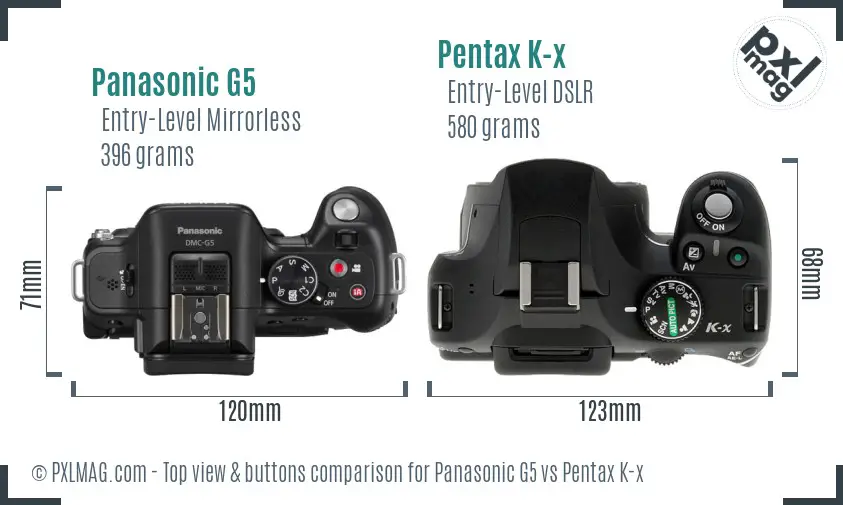 Panasonic G5 vs Pentax K-x top view buttons comparison