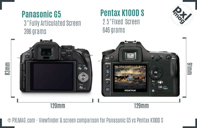 Panasonic G5 vs Pentax K100D S Screen and Viewfinder comparison