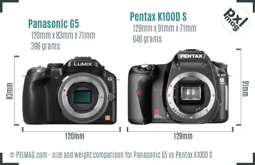 Panasonic G5 vs Pentax K100D S size comparison