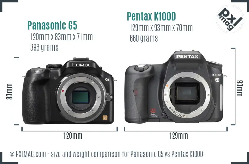 Panasonic G5 vs Pentax K100D size comparison
