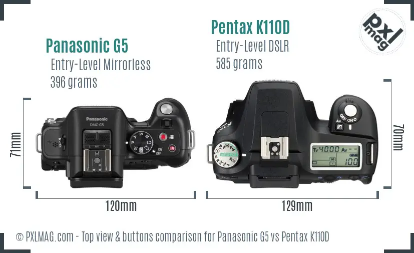 Panasonic G5 vs Pentax K110D top view buttons comparison