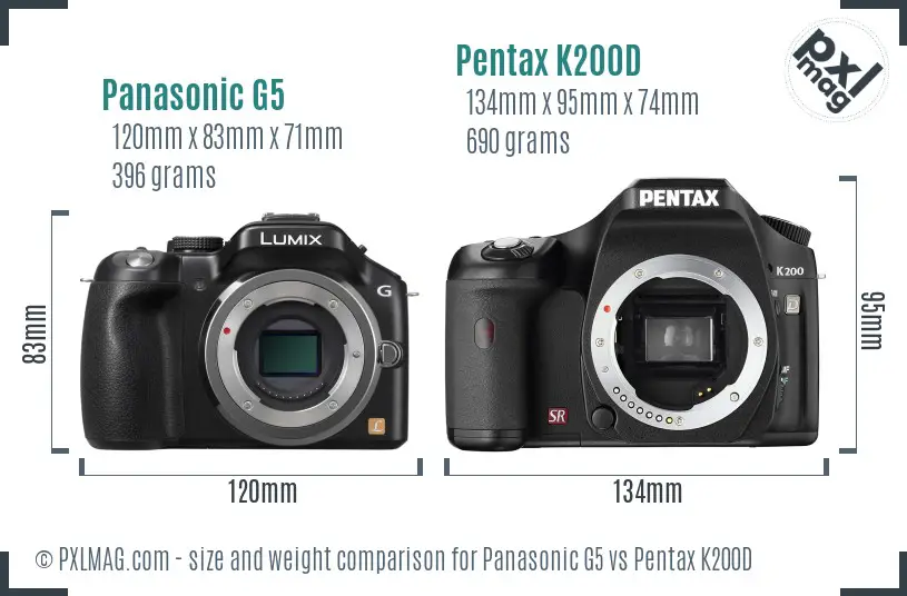 Panasonic G5 vs Pentax K200D size comparison