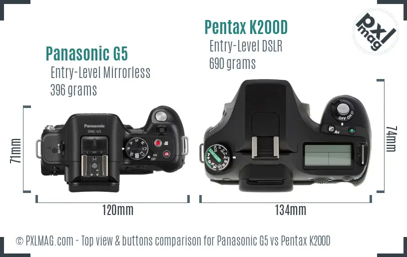 Panasonic G5 vs Pentax K200D top view buttons comparison