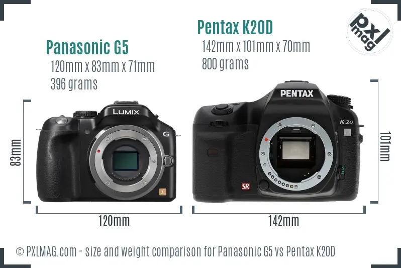 Panasonic G5 vs Pentax K20D size comparison