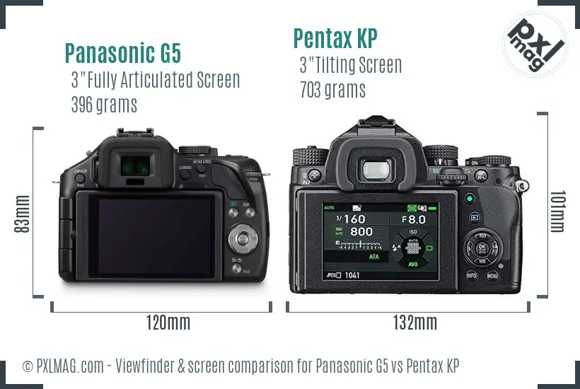 Panasonic G5 vs Pentax KP Screen and Viewfinder comparison