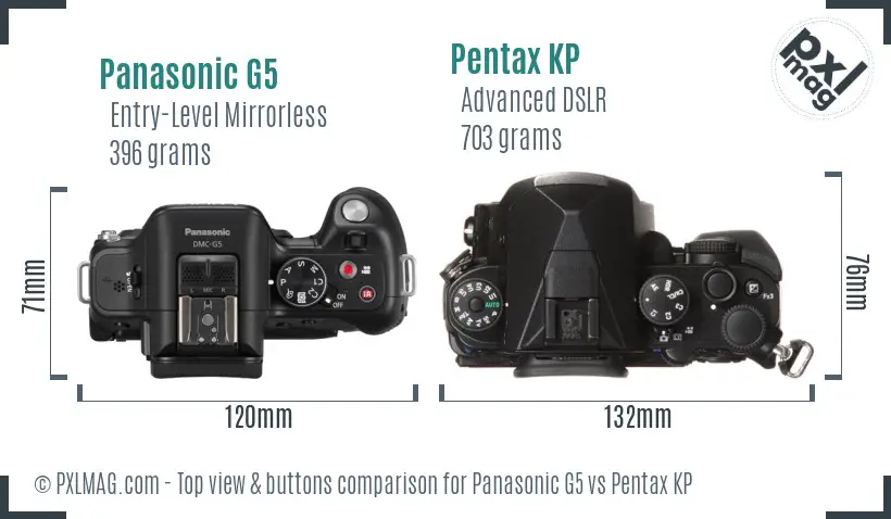 Panasonic G5 vs Pentax KP top view buttons comparison
