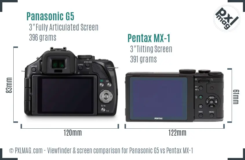 Panasonic G5 vs Pentax MX-1 Screen and Viewfinder comparison