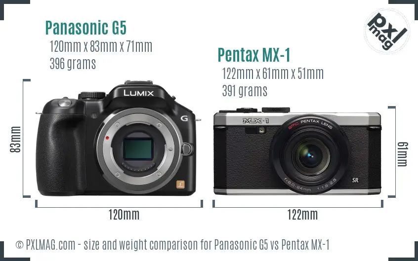 Panasonic G5 vs Pentax MX-1 size comparison