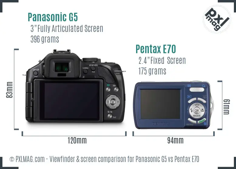Panasonic G5 vs Pentax E70 Screen and Viewfinder comparison