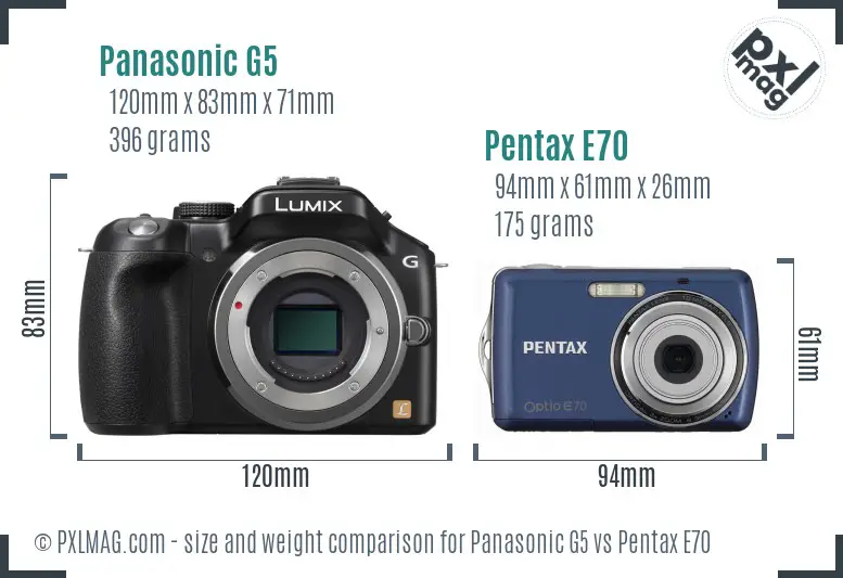 Panasonic G5 vs Pentax E70 size comparison