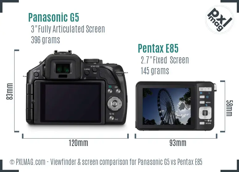 Panasonic G5 vs Pentax E85 Screen and Viewfinder comparison