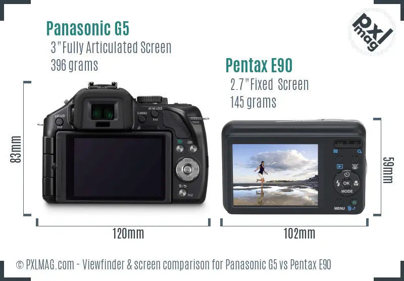 Panasonic G5 vs Pentax E90 Screen and Viewfinder comparison