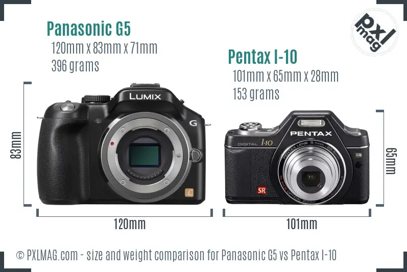 Panasonic G5 vs Pentax I-10 size comparison