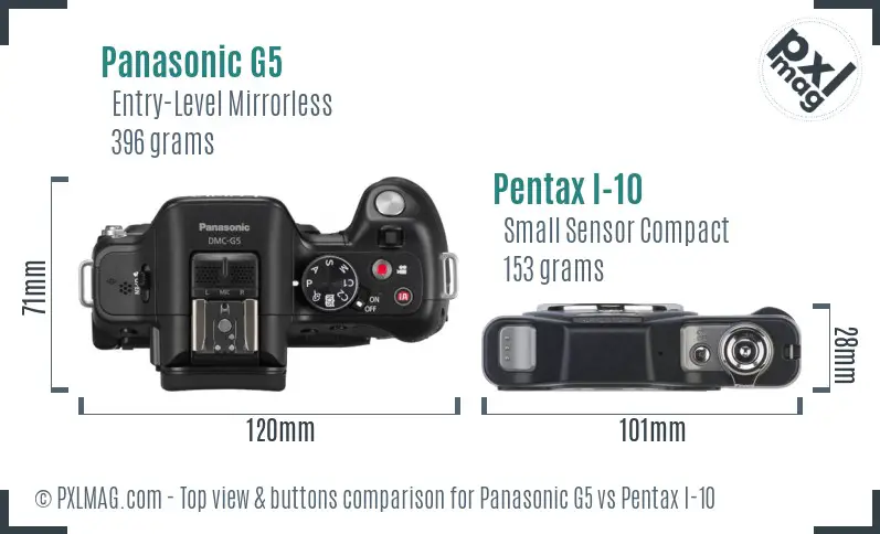 Panasonic G5 vs Pentax I-10 top view buttons comparison